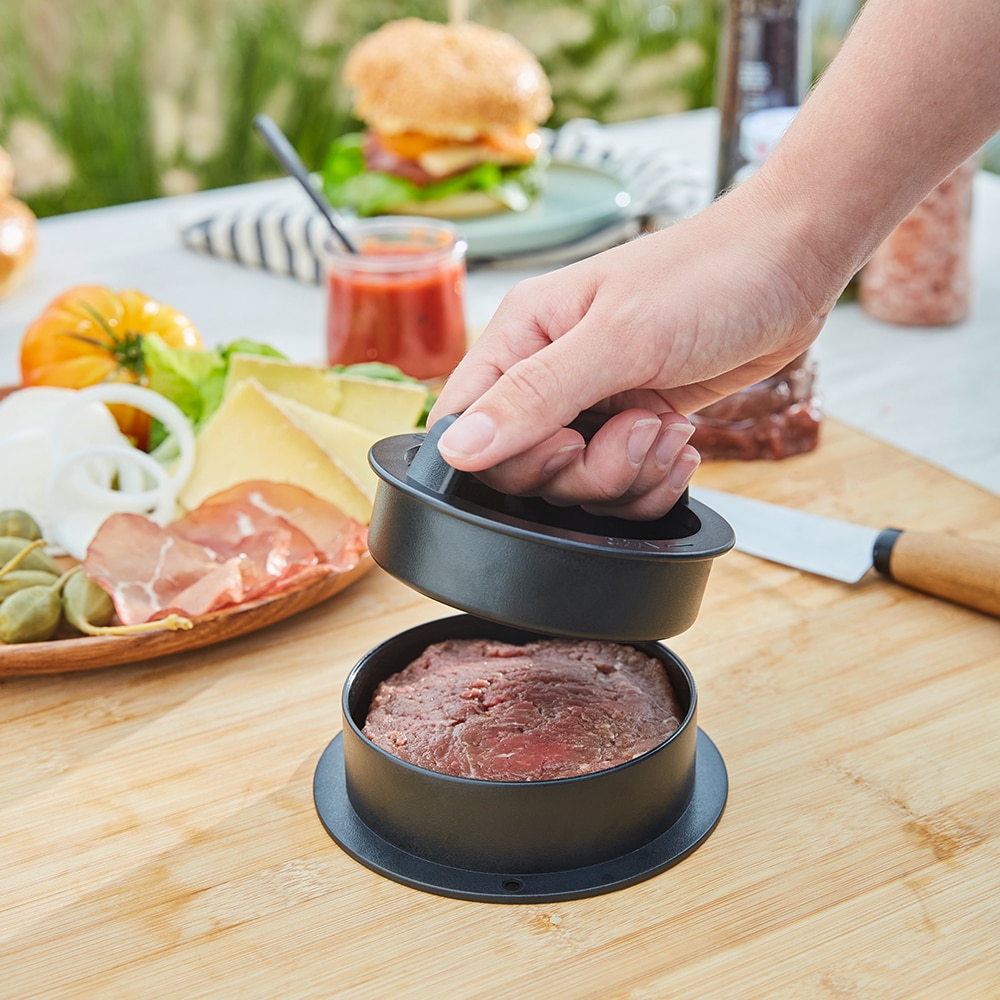 Presa burger, plastic, 12.5 cm, negru