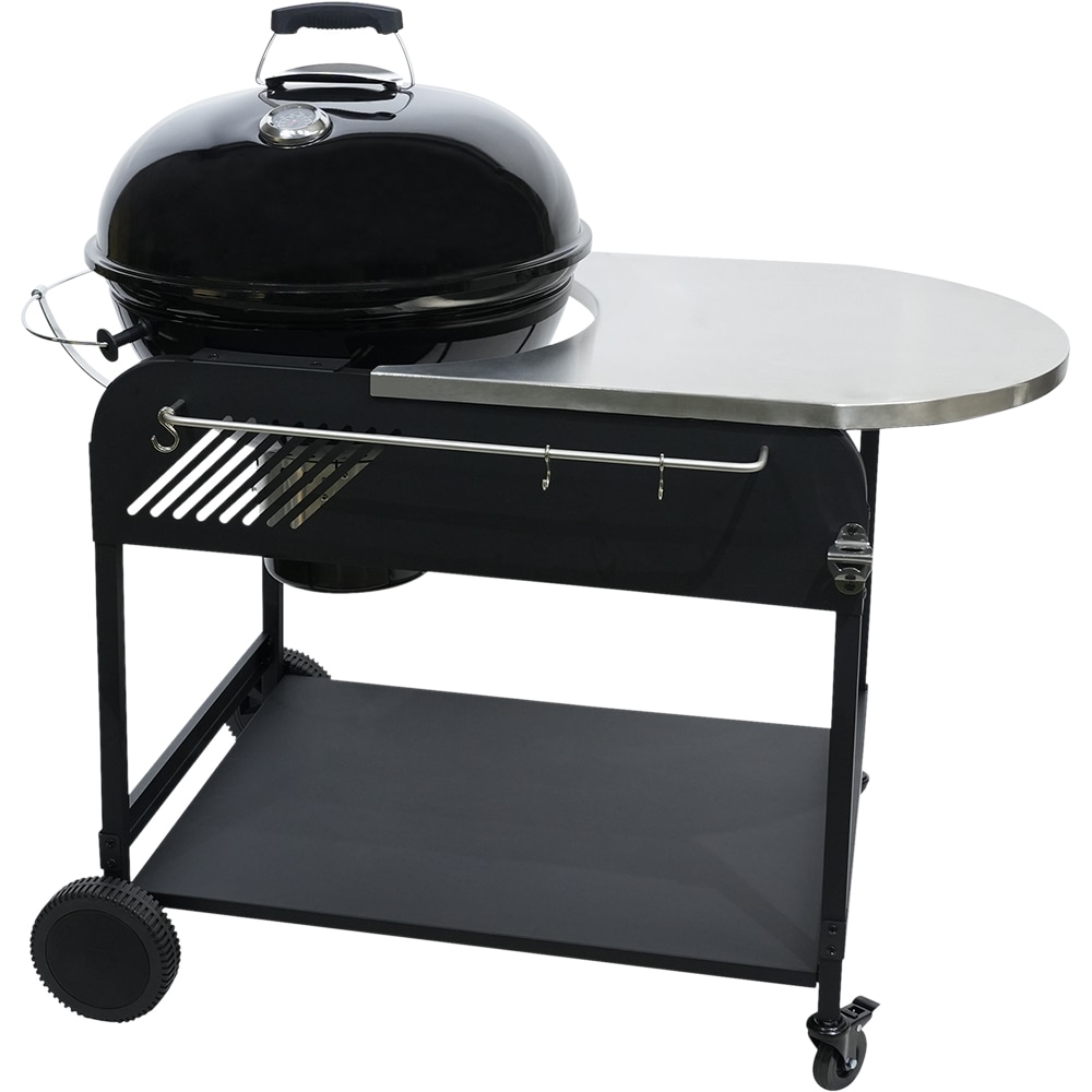 Gratar carbune GOODHOME BBQ Elland, 57cm, 1 suprafata, 4 role, negru