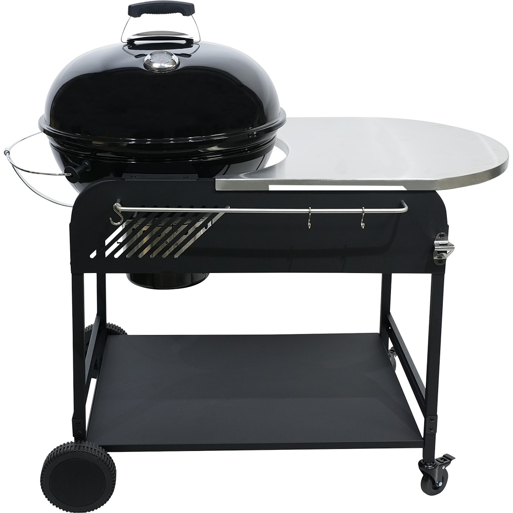 Gratar carbune GOODHOME BBQ Elland, 57cm, 1 suprafata, 4 role, negru