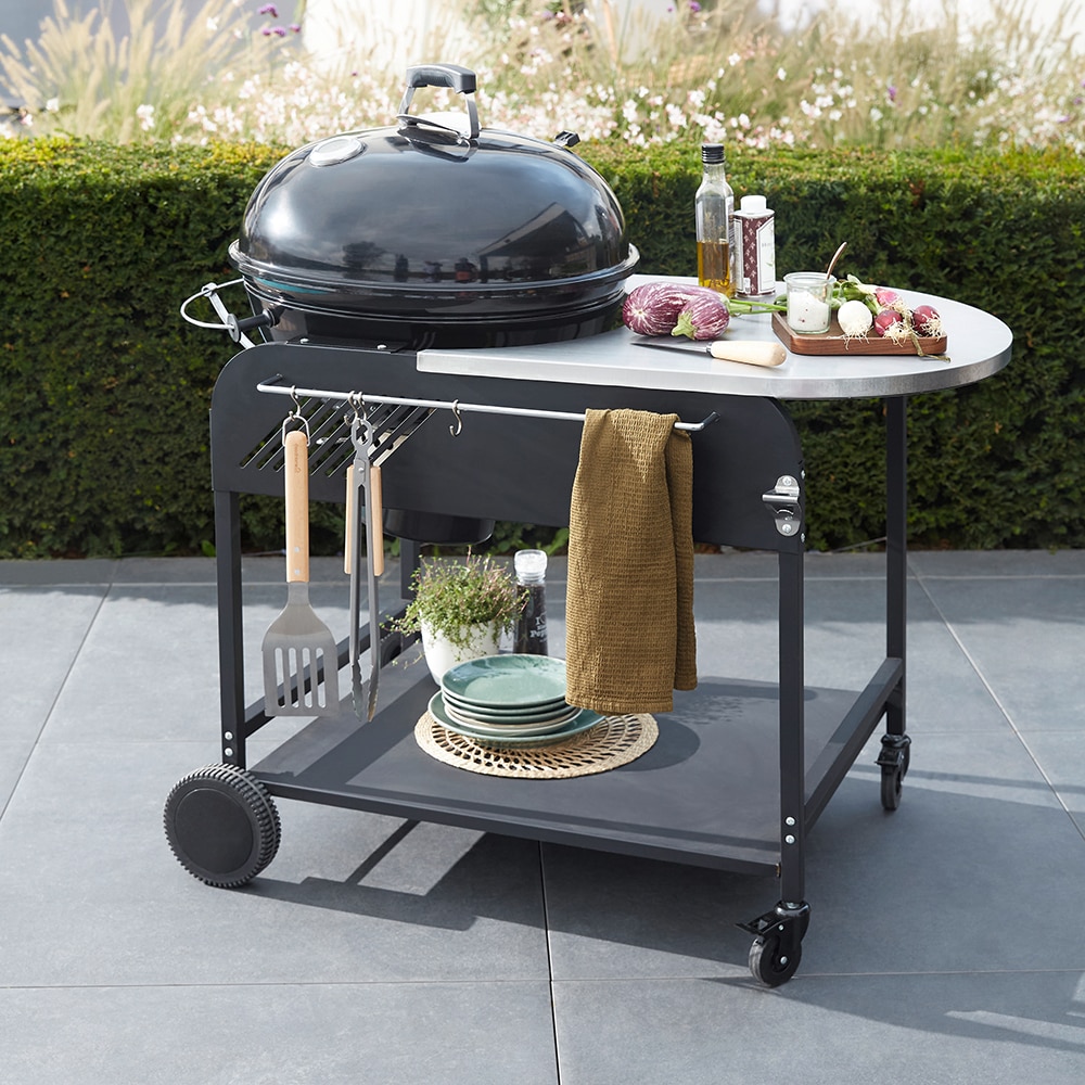 Gratar carbune GOODHOME BBQ Elland, 57cm, 1 suprafata, 4 role, negru