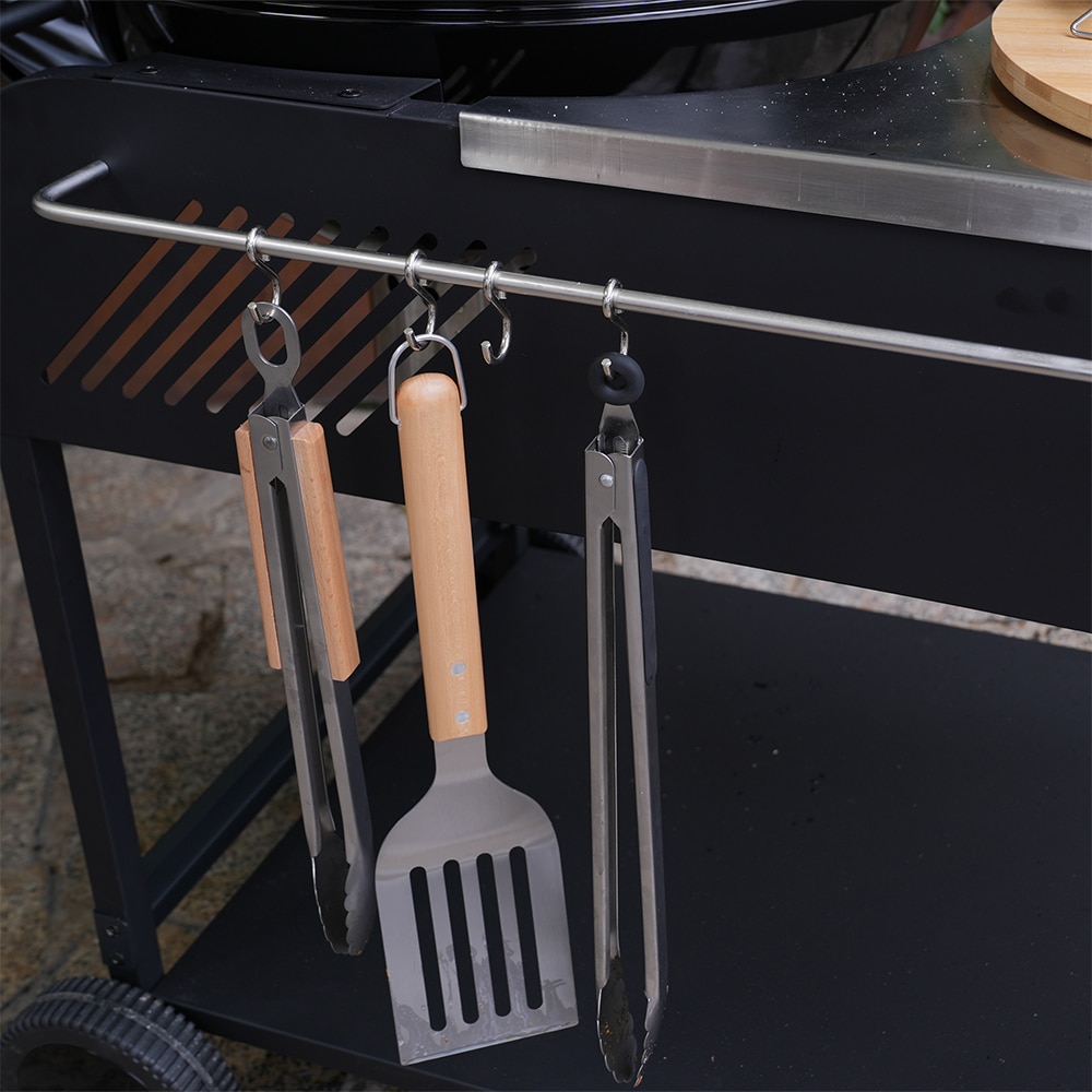 Gratar carbune GOODHOME BBQ Elland, 57cm, 1 suprafata, 4 role, negru
