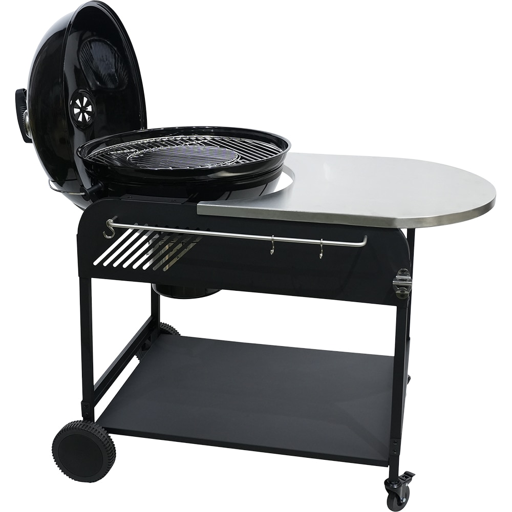 Gratar carbune GOODHOME BBQ Elland, 57cm, 1 suprafata, 4 role, negru