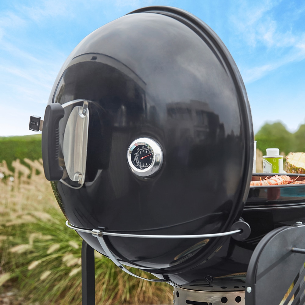 Gratar carbune GOODHOME BBQ Elland, 57cm, 1 suprafata, 4 role, negru