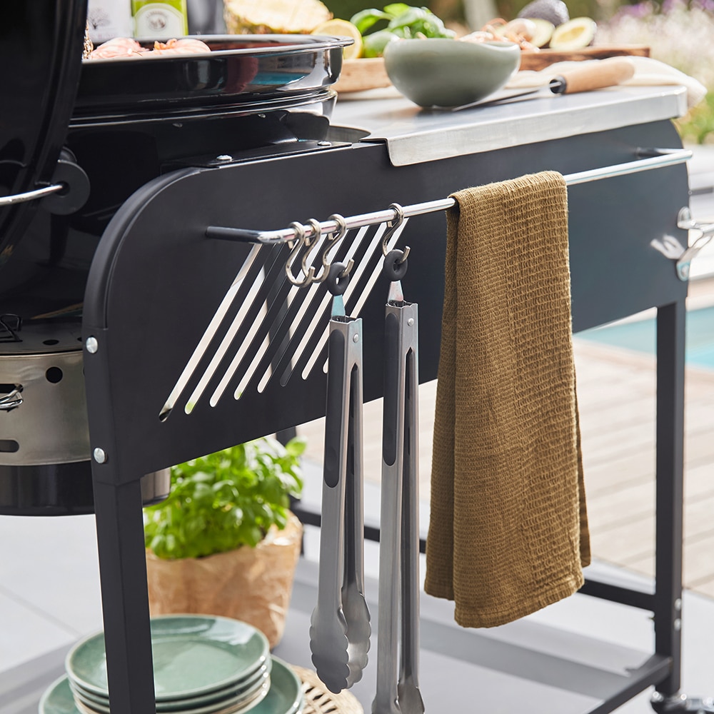 Gratar carbune GOODHOME BBQ Elland, 57cm, 1 suprafata, 4 role, negru