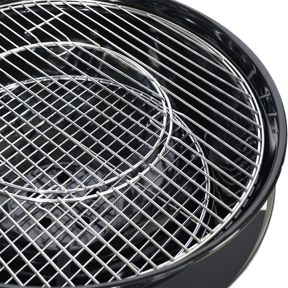 Gratar carbune GOODHOME BBQ Elland, 57cm, 1 suprafata, 4 role, negru