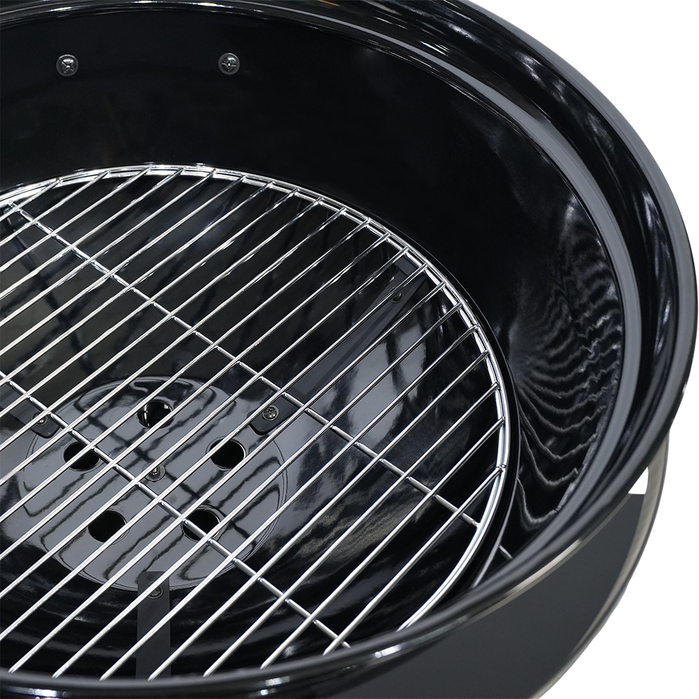 Gratar carbune GOODHOME BBQ Elland, 57cm, 1 suprafata, 4 role, negru