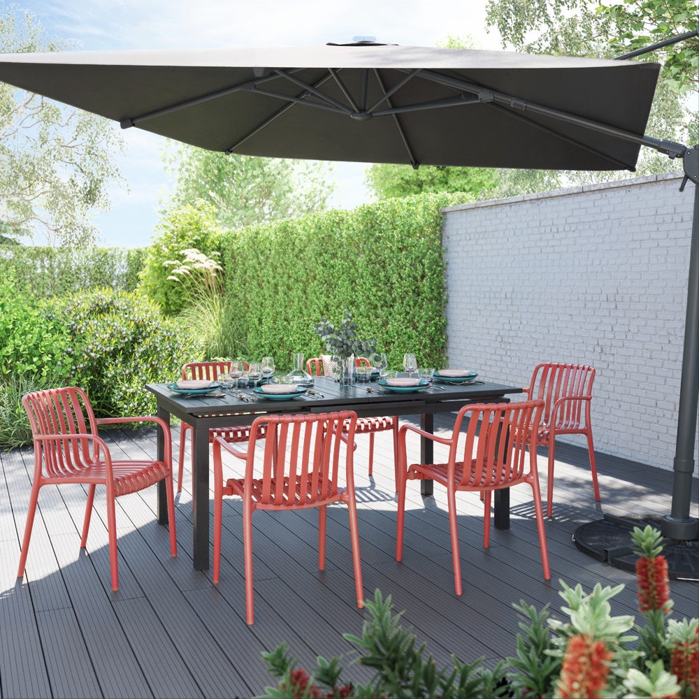 Scaun terasa Timbo, plastic, 55 x 58 x 81 cm, rosu