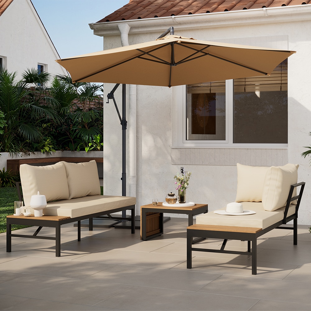 Set mobilier gradina GOODHOME Sumba, 3 piese, crem