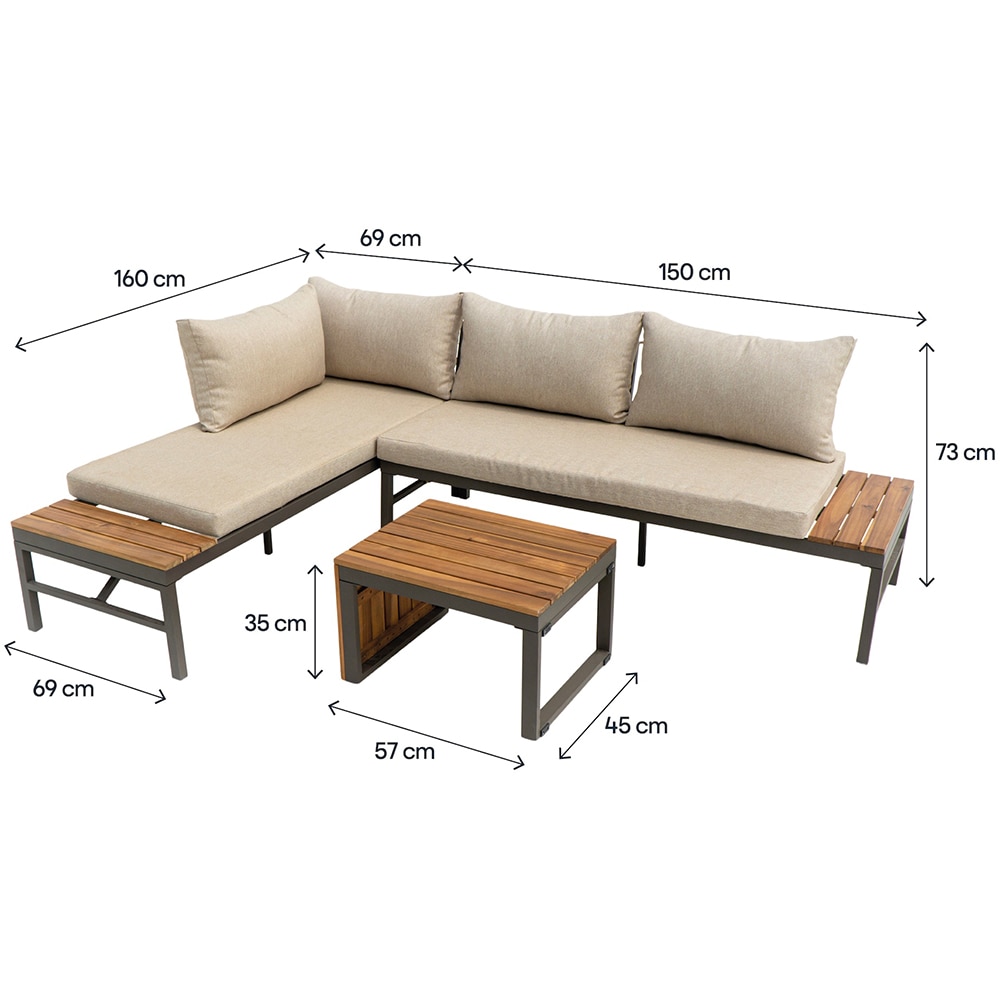 Set mobilier gradina GOODHOME Sumba, 3 piese, crem