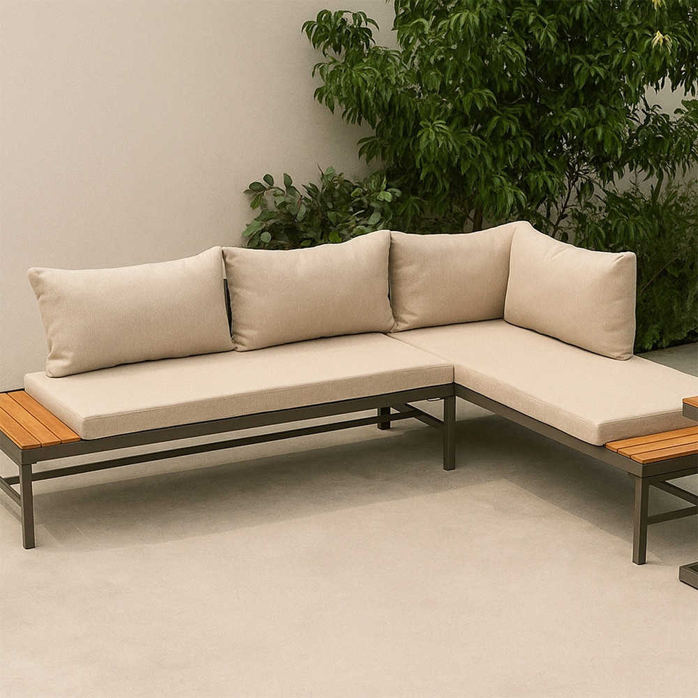 Set mobilier gradina GOODHOME Sumba, 3 piese, crem