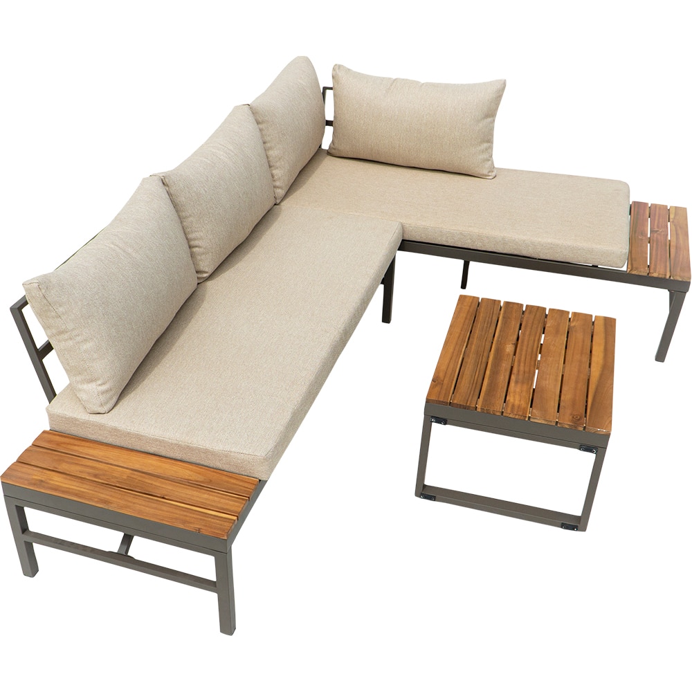 Set mobilier gradina GOODHOME Sumba, 3 piese, crem