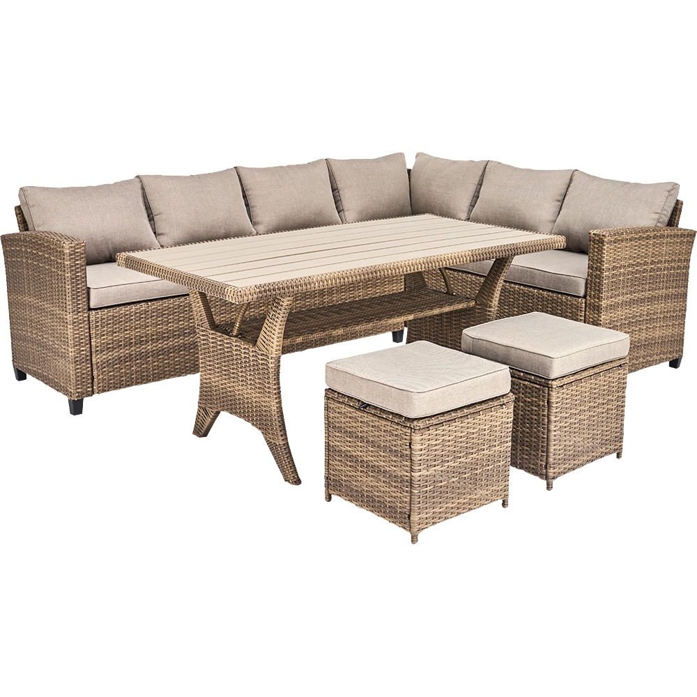 Set mobilier gradina GOODHOME Solari, 7 piese, crem