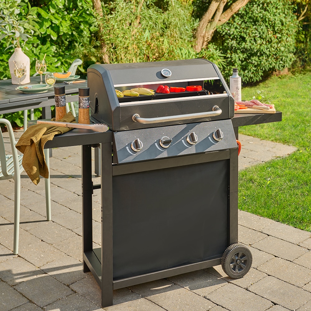 Gratar gaz GOODHOME BBQ 4B, 1 suprafata, 4 role, negru