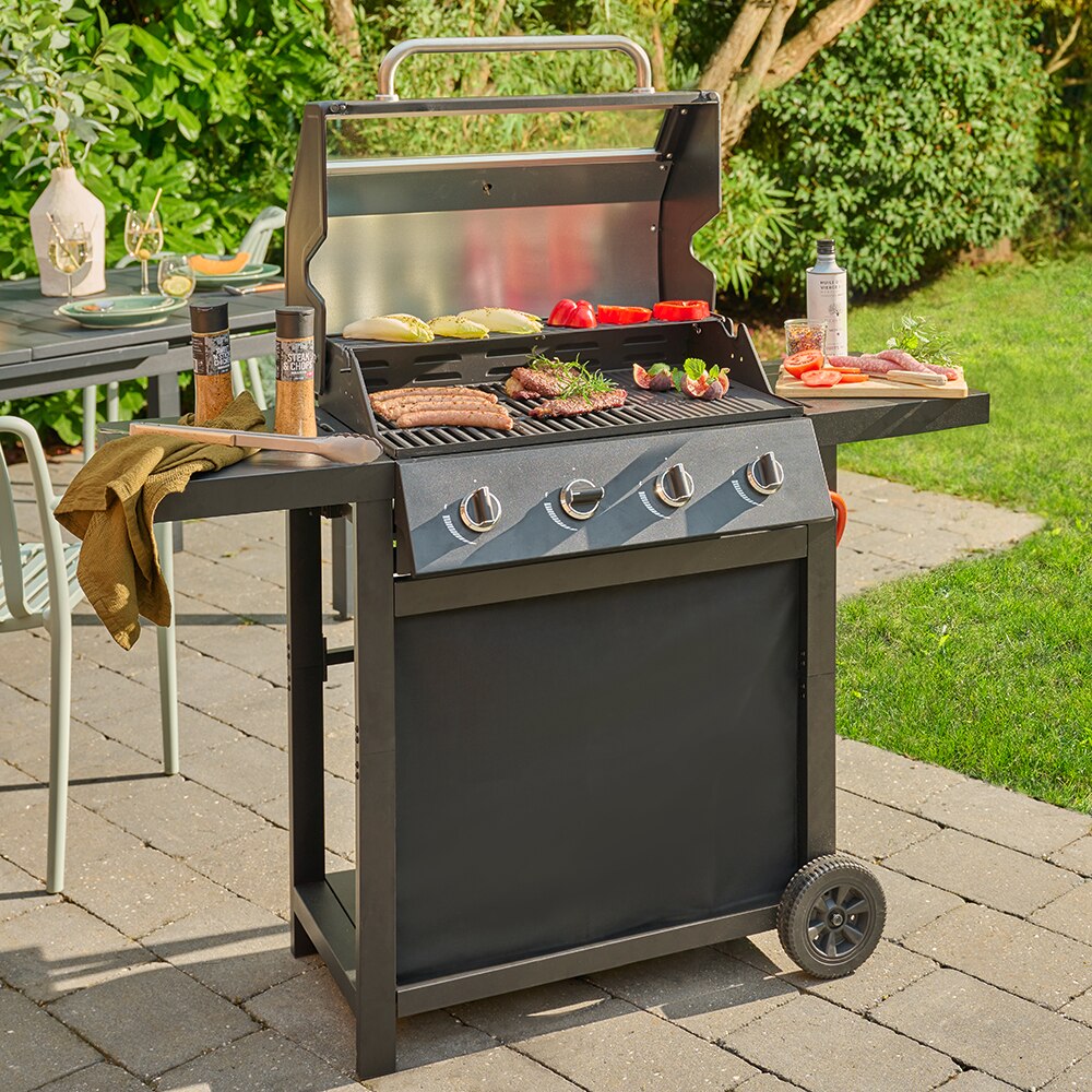 Gratar gaz GOODHOME BBQ 4B, 1 suprafata, 4 role, negru