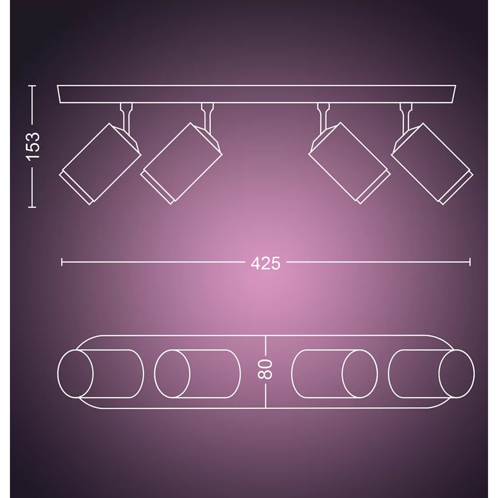 Spot LED smart PHILIPS HUE Fugato, 4 x 5.7W, 1400lm, IP20, negru