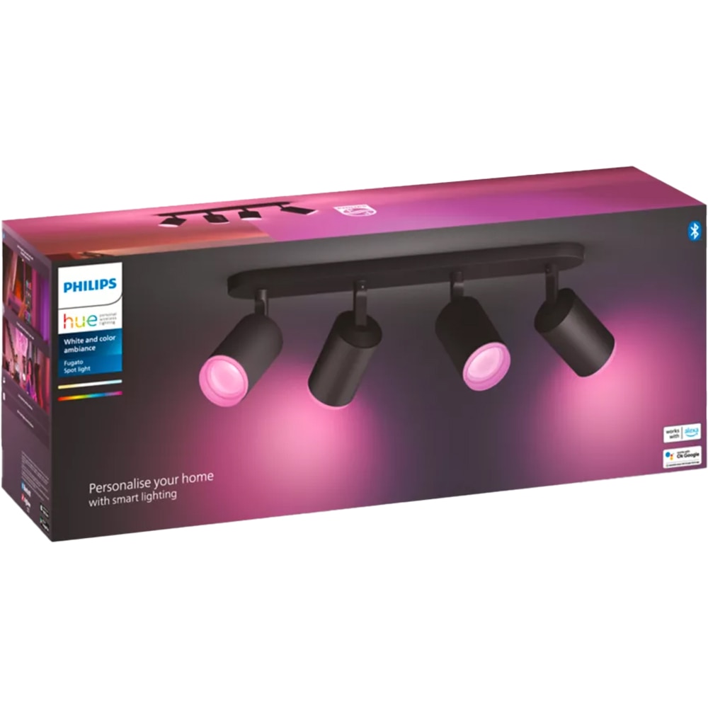 Spot LED smart PHILIPS HUE Fugato, 4 x 5.7W, 1400lm, IP20, negru