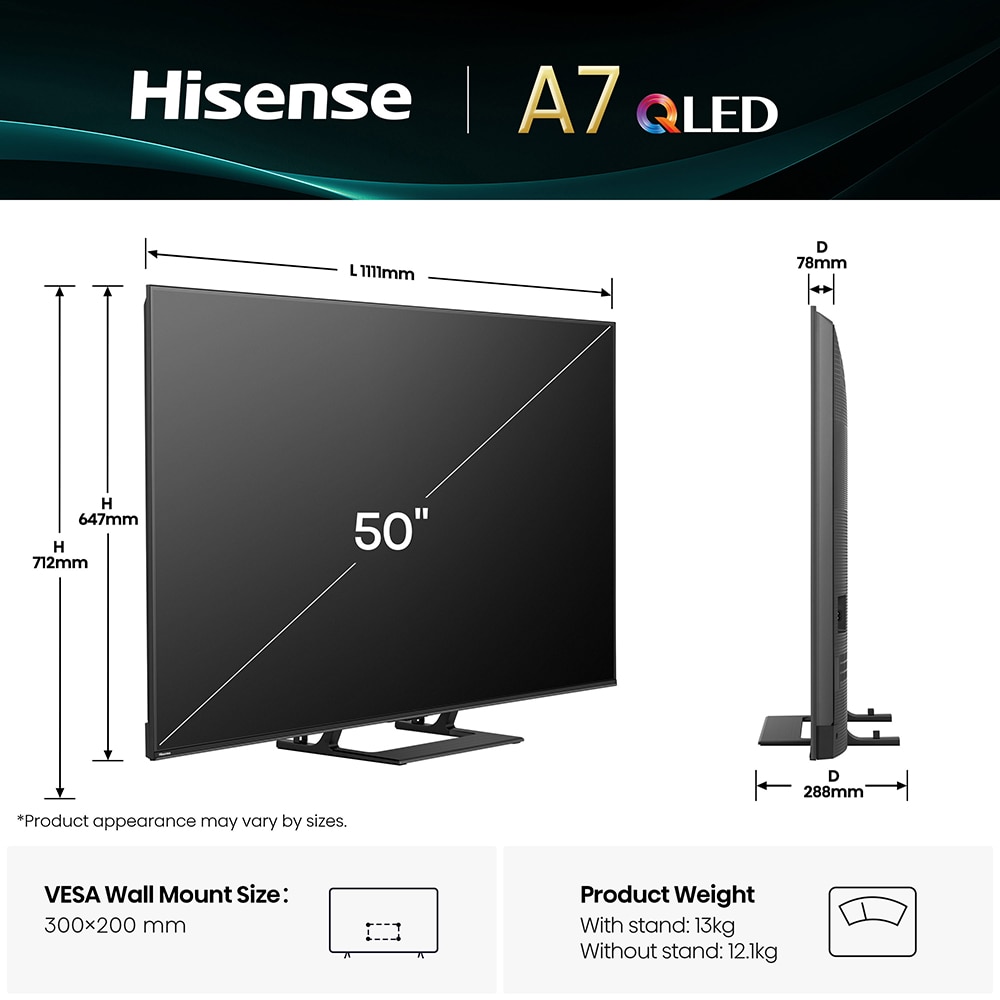 Televizor QLED Smart HISENSE 50A7Q, Ultra HD 4k, 126cm
