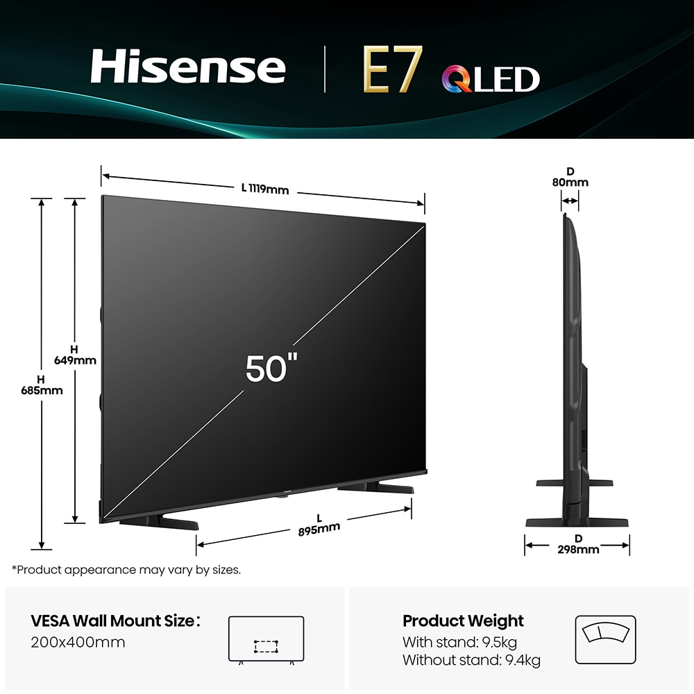 Televizor QLED Smart HISENSE 50E7Q, Ultra HD 4k, 126cm
