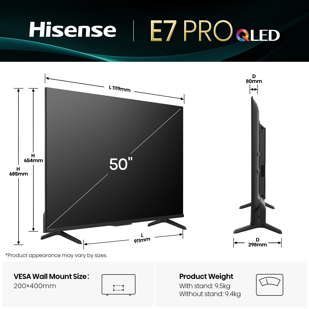 Televizor QLED Smart HISENSE 50E7Q PRO, Ultra HD 4K, HDR, 126cm