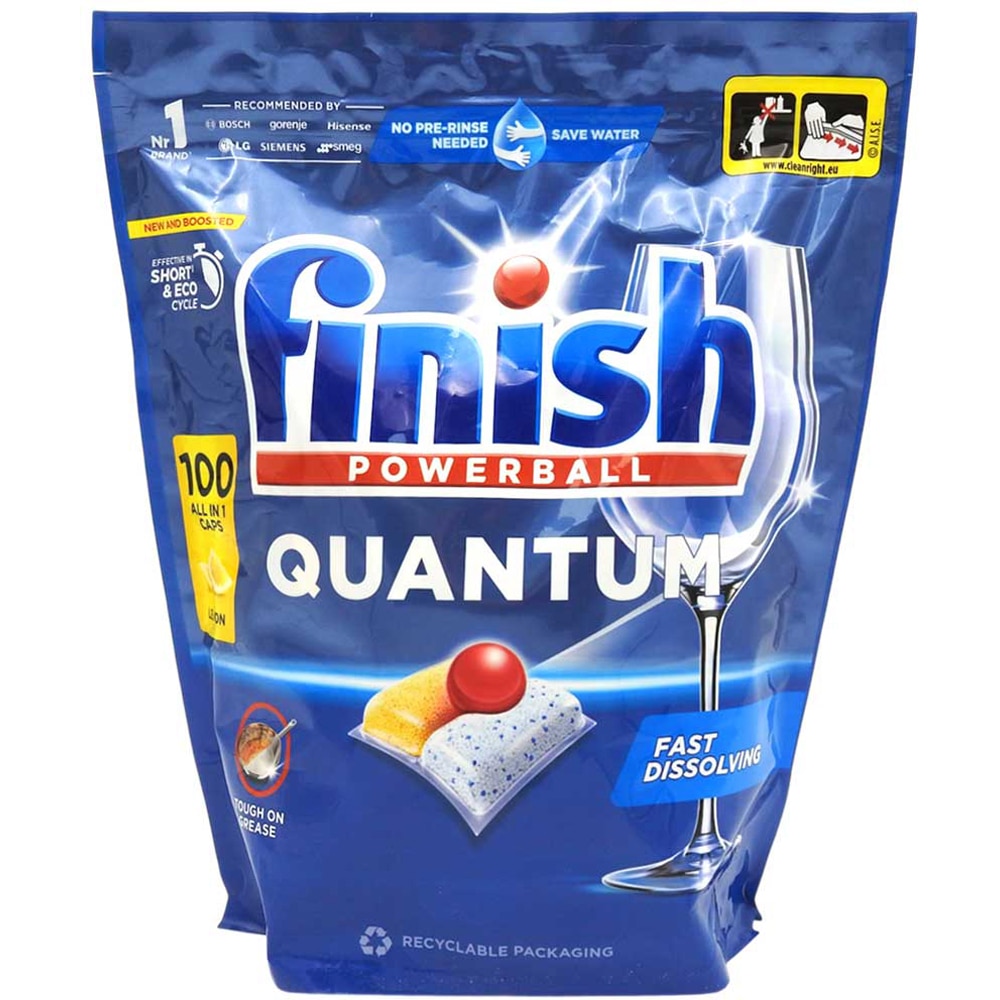 Detergent pentru masina de spalat vase FINISH Quantum Powerball, Lemon, 100 capsule