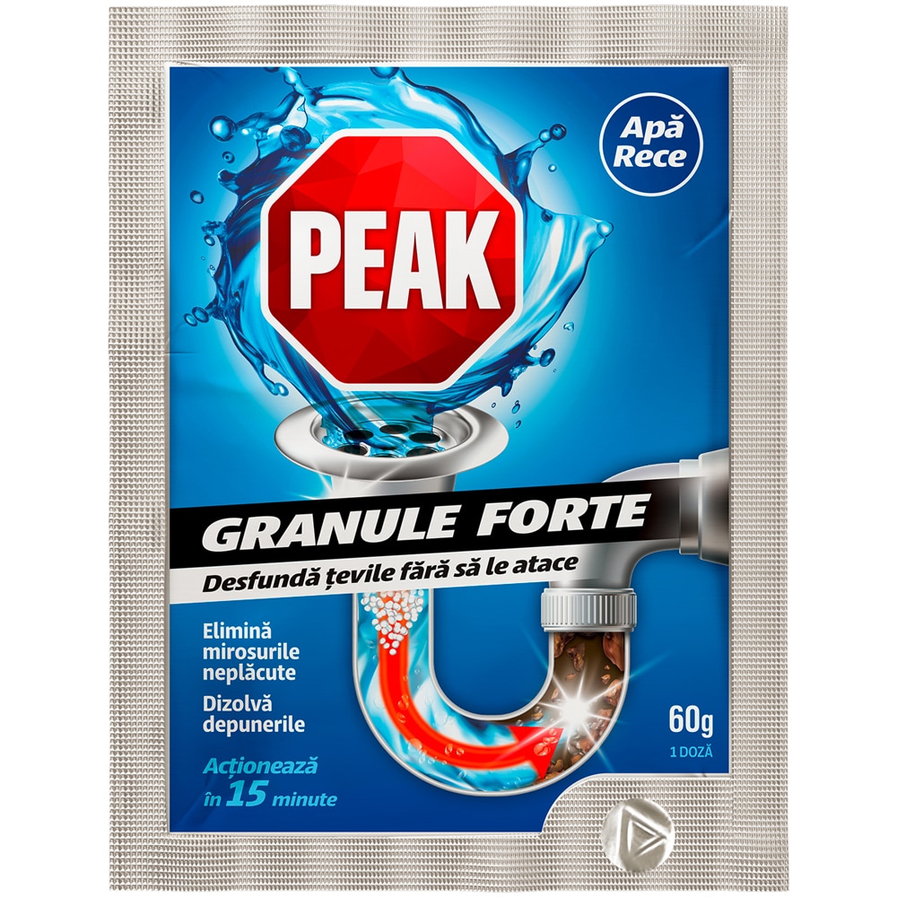 Granule pentru desfundat tevi PEAK Out, Apa rece, 60 g