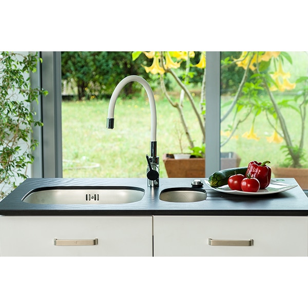 Baterie bucatarie PYRAMIS Flessi, pipa flexibila, alama, crom-alb