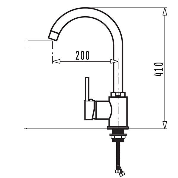 Baterie bucatarie PYRAMIS Flessi, pipa flexibila, alama, crom-negru