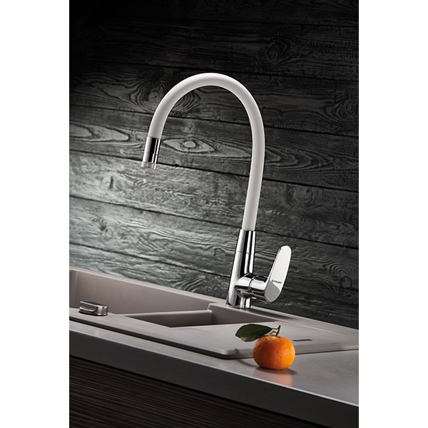 Baterie bucatarie PYRAMIS Elvira, pipa flexibila, alama, crom-alb