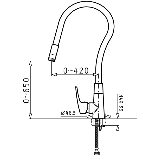 Baterie bucatarie PYRAMIS Elvira, pipa flexibila, alama, crom-alb