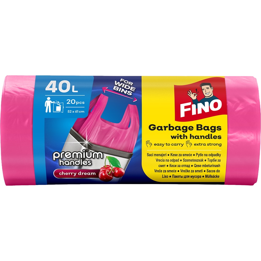 Saci menajeri cu manere FINO Premium, 20 bucati, 40 l, roz