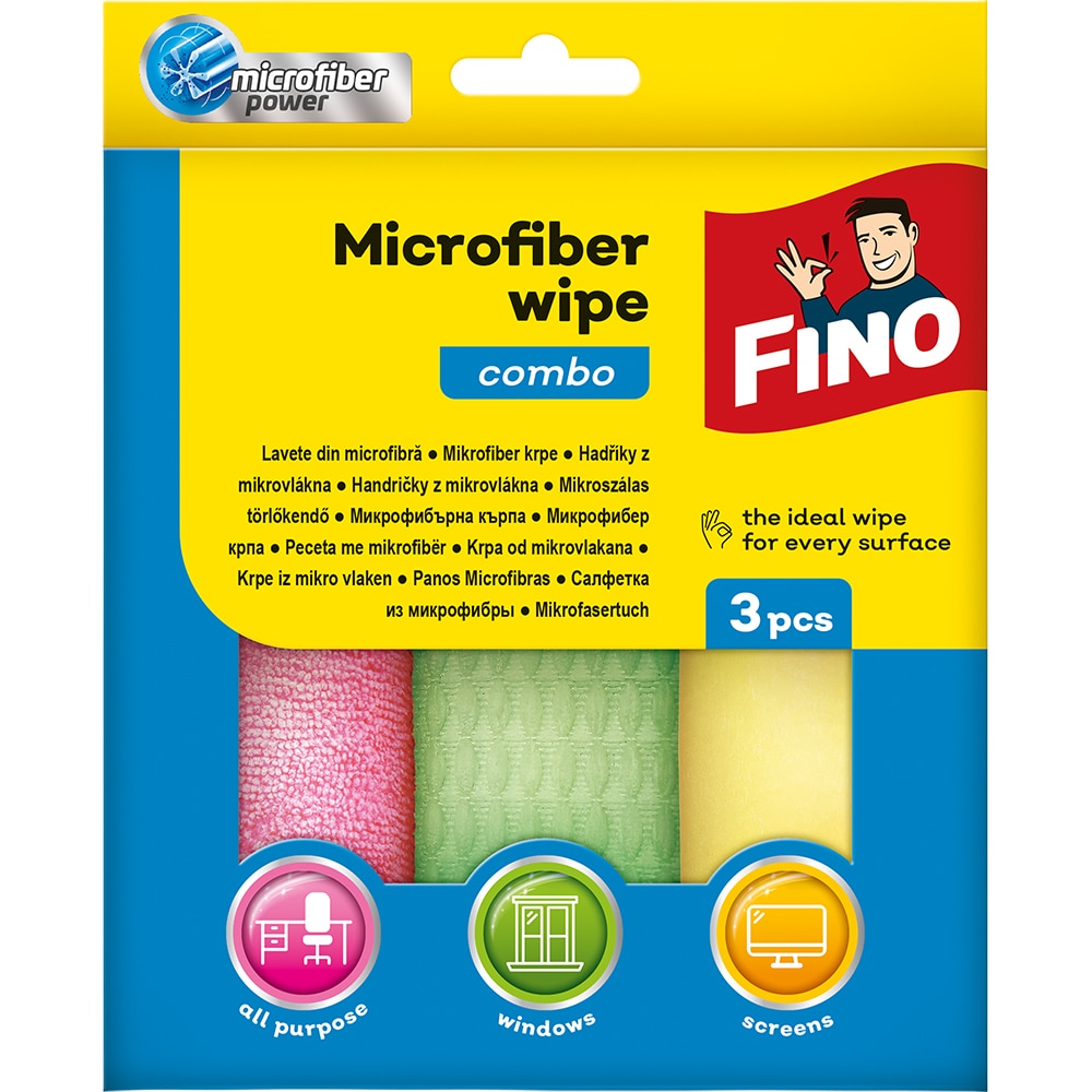 Laveta microfibra FINO, multicolor, 3 bucati