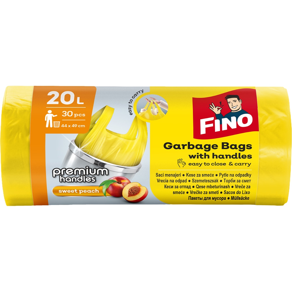 Saci menajeri cu manere FINO Premium, 30 bucati, 20 l, galben