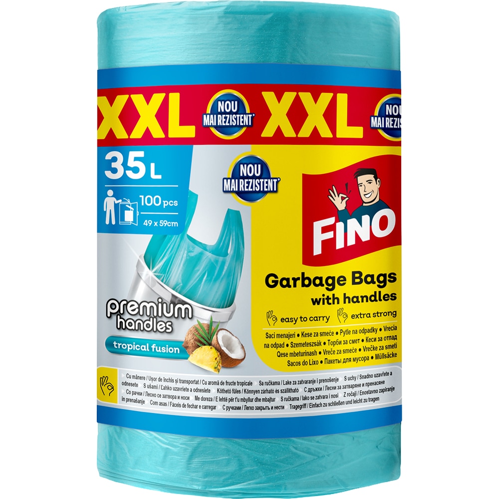 Saci menajeri cu manere FINO Premium, 100 bucati, 35 l, verde