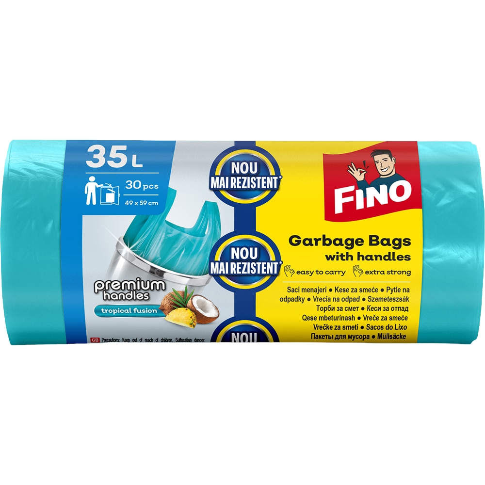 Saci menajeri cu manere FINO Premium, 30 bucati, 35 l, verde