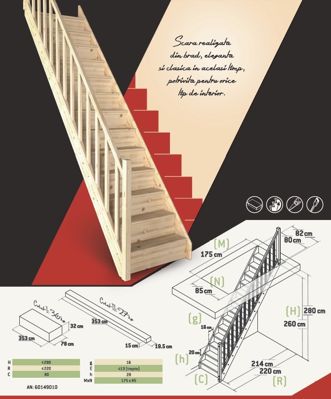 Scara Tradi Eco, brad, 80 x 280 cm  • Sogem