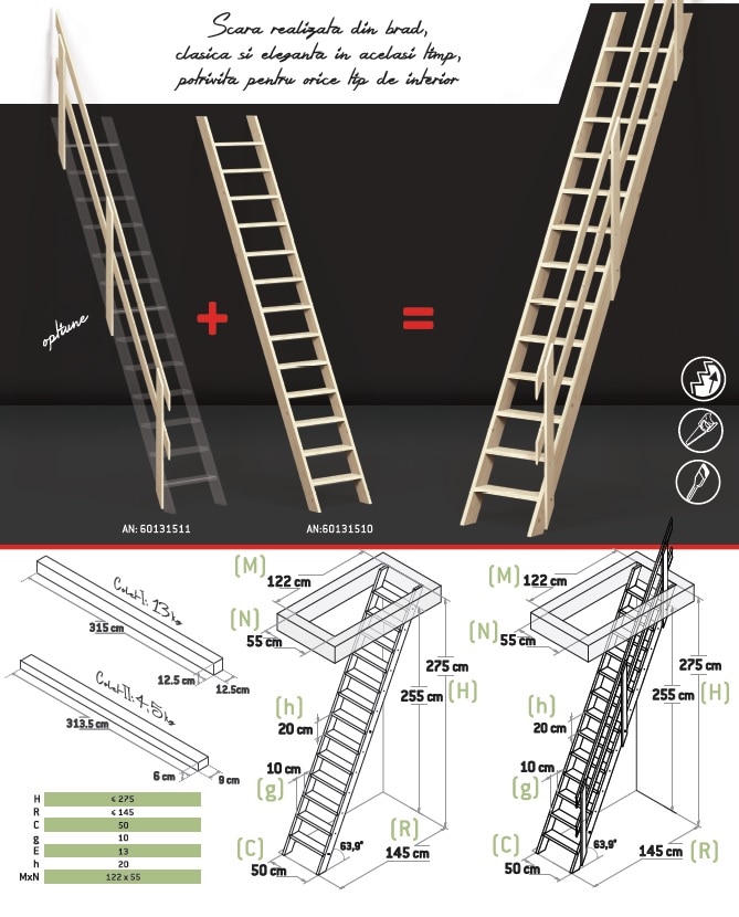 Scara Cottage Premium, brad, 50 x 275 cm • Sogem