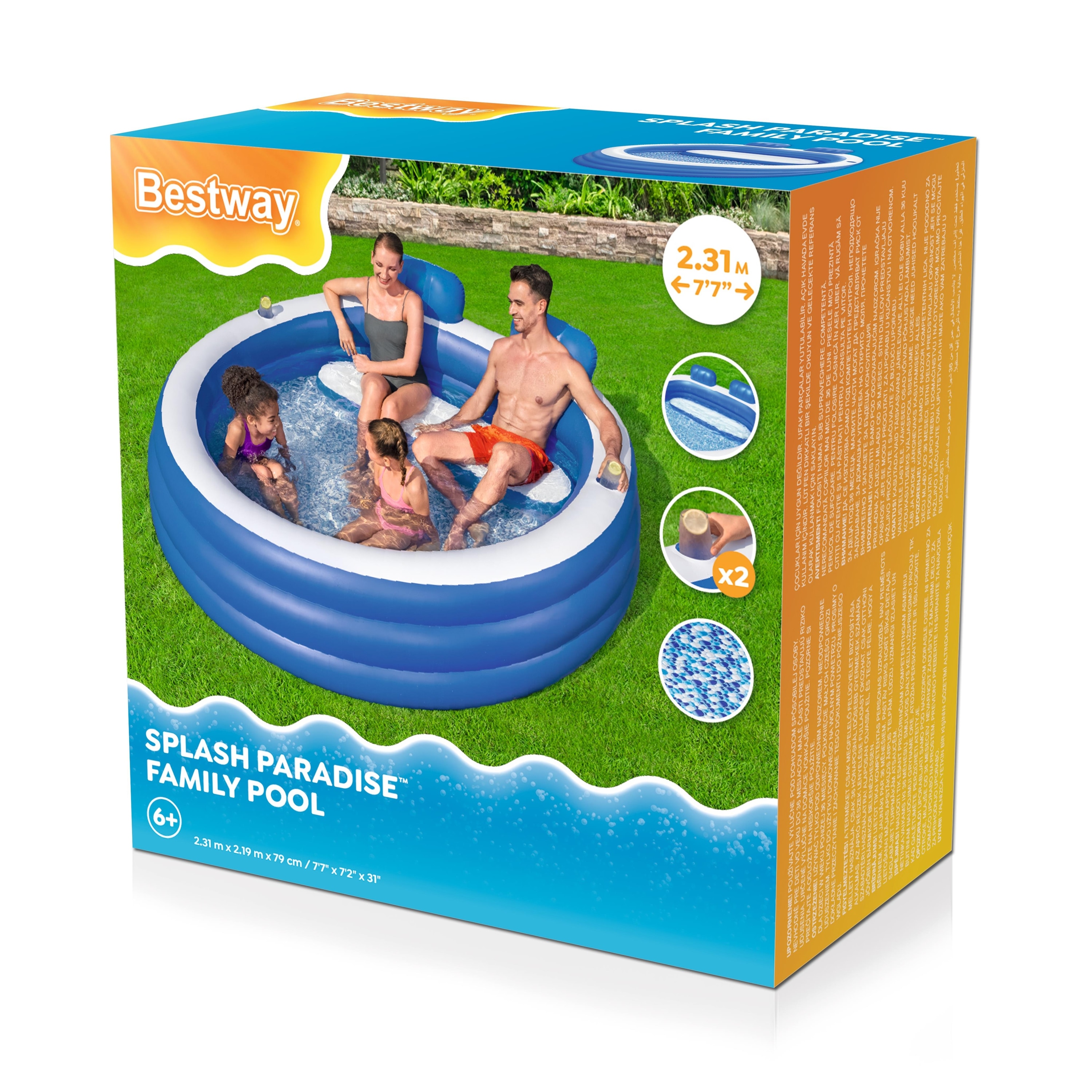 Piscina gonflabila de familie BESTWAY, cu tetiere, 231x219x79cm, 852L