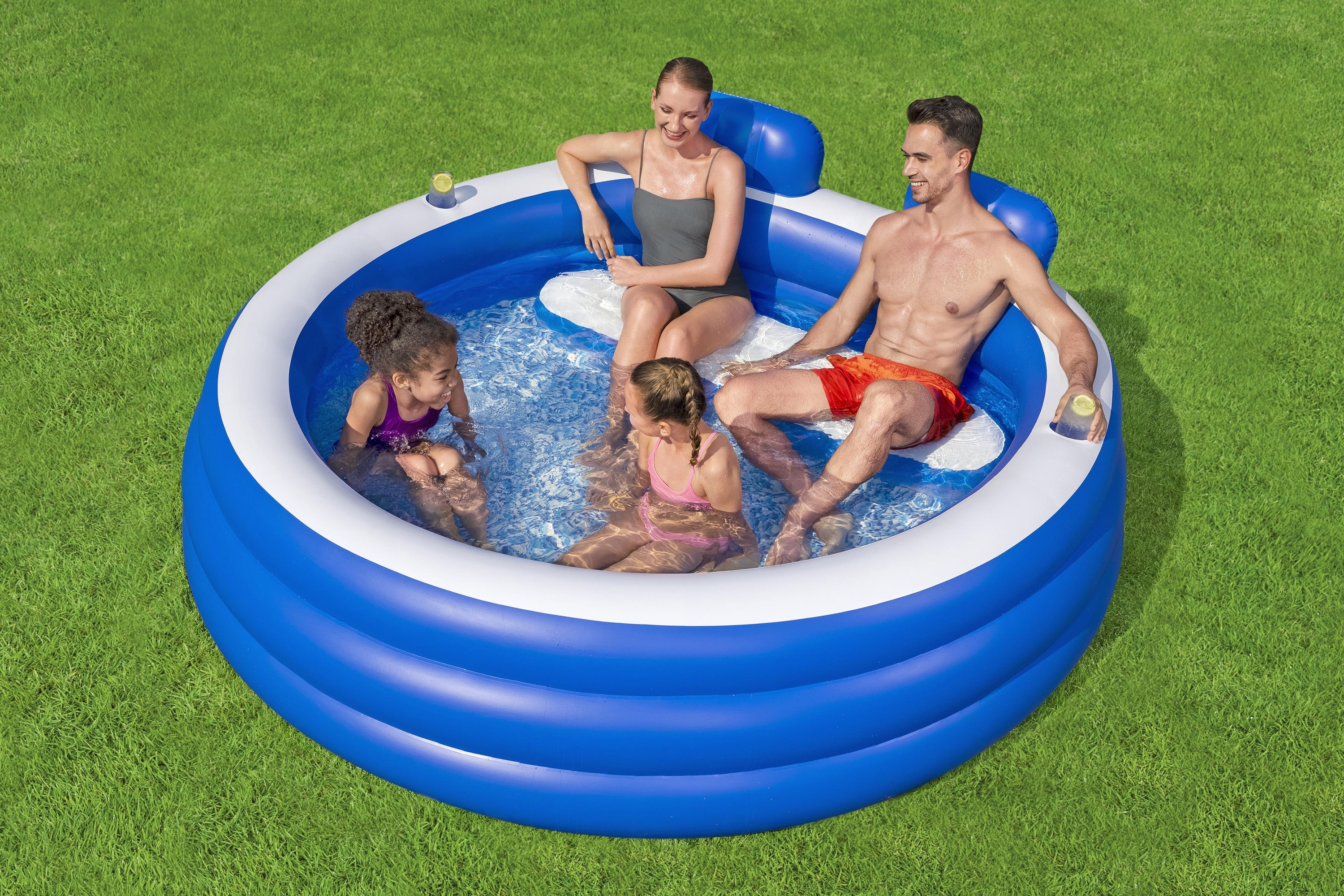 Piscina gonflabila de familie BESTWAY, cu tetiere, 231x219x79cm, 852L