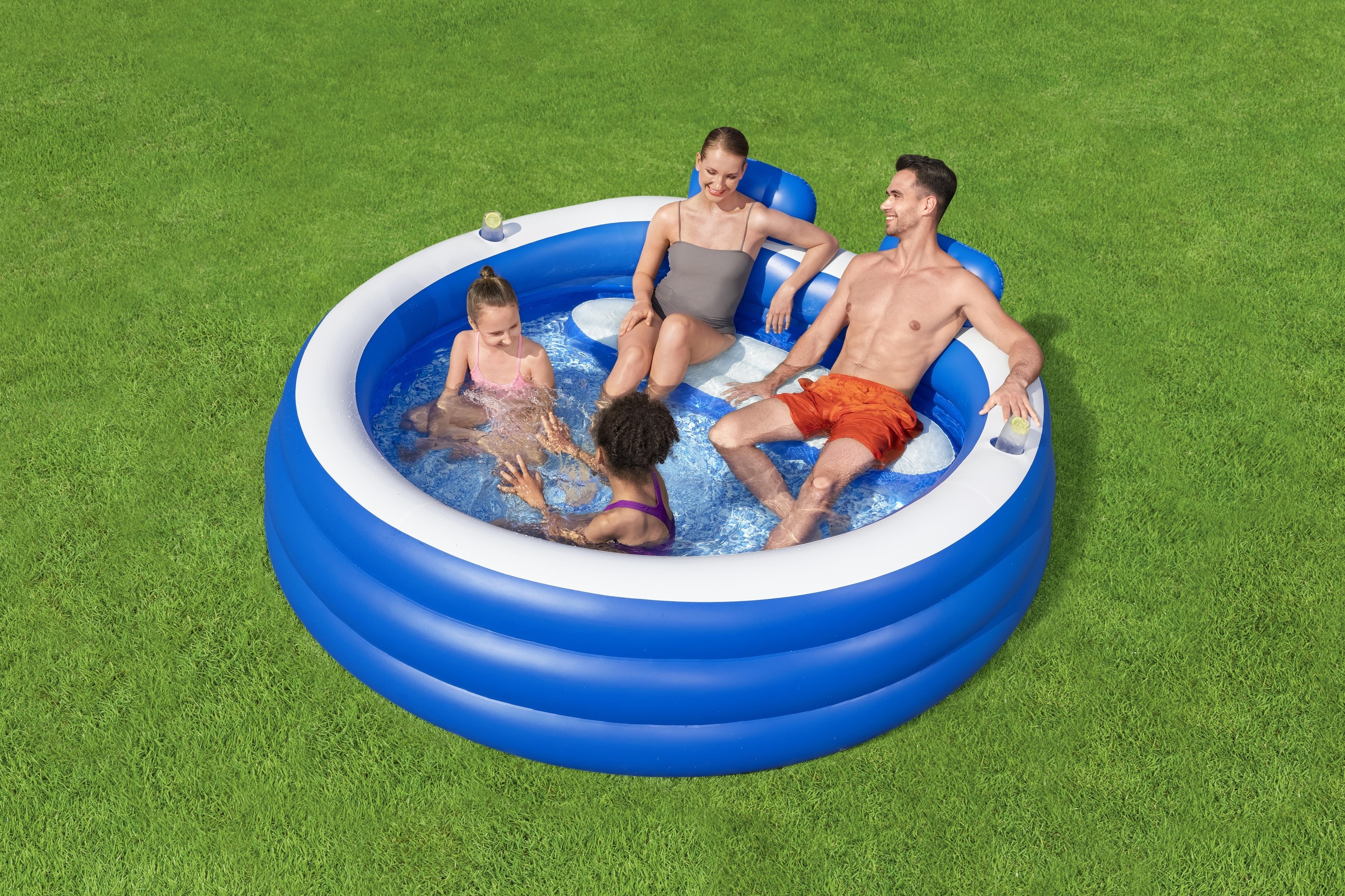 Piscina gonflabila de familie BESTWAY, cu tetiere, 231x219x79cm, 852L