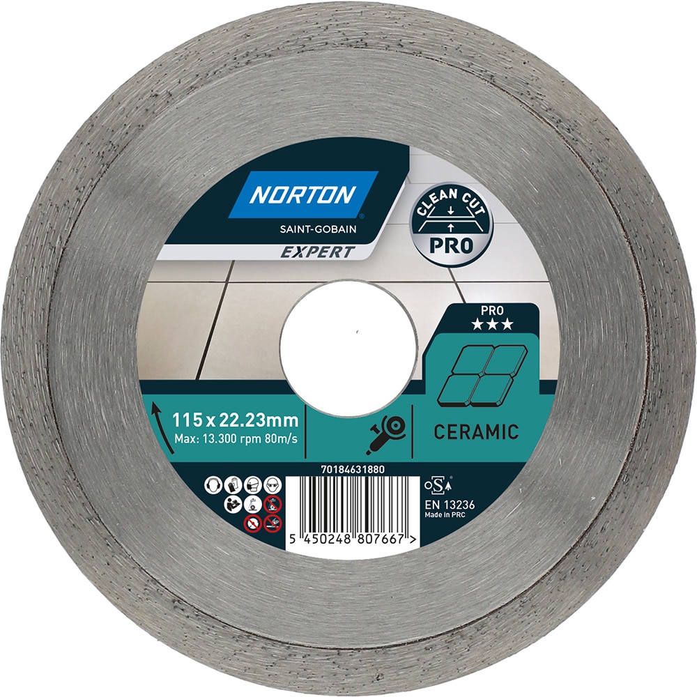 Disc diamantat pentru fierastrau NORTON, ceramica, 115 x 22 mm, metal, gri