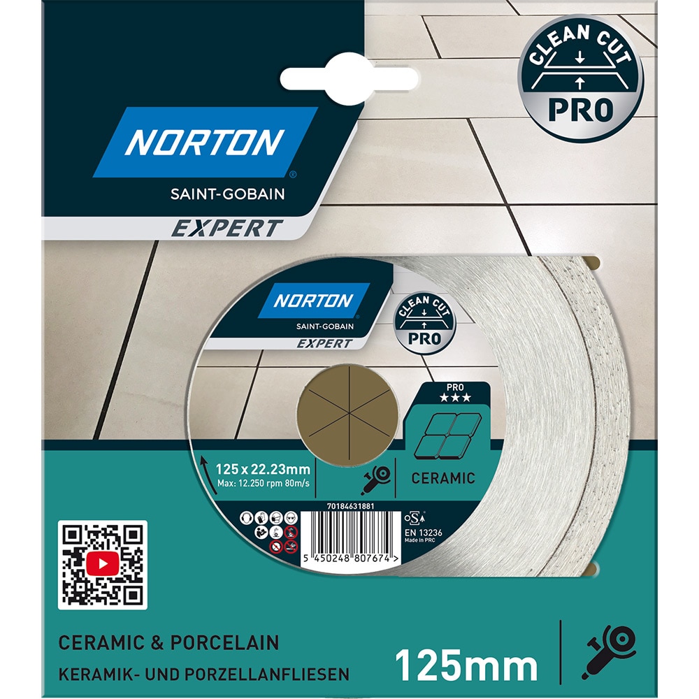Disc diamantat pentru fierastrau NORTON, ceramica, 125 x 22 mm, metal, gri
