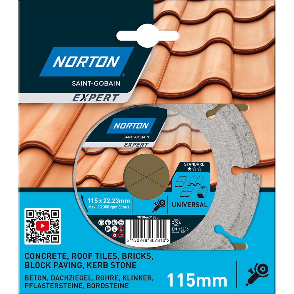 Disc diamantat pentru fierastrau NORTON, segmentat, 115 x 22 mm, metal, gri
