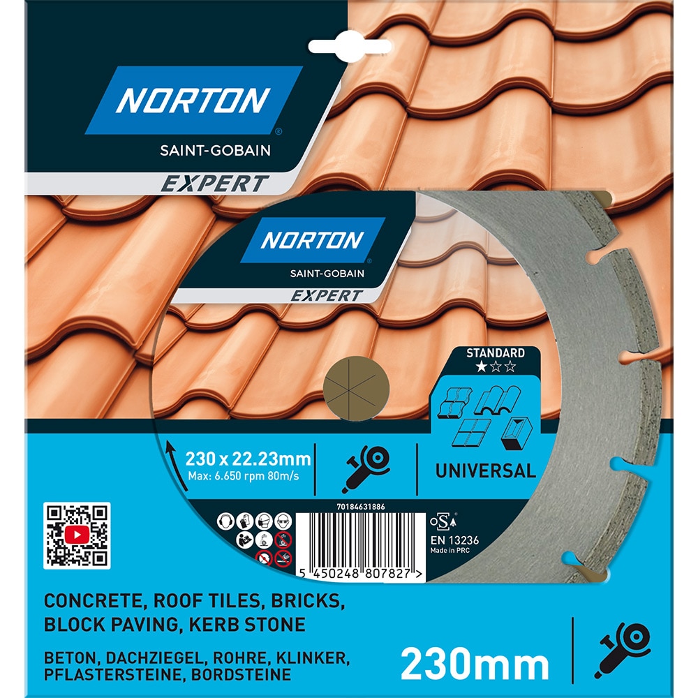 Disc diamantat pentru fierastrau NORTON, segmentat, 230 x 22 mm, metal, gri