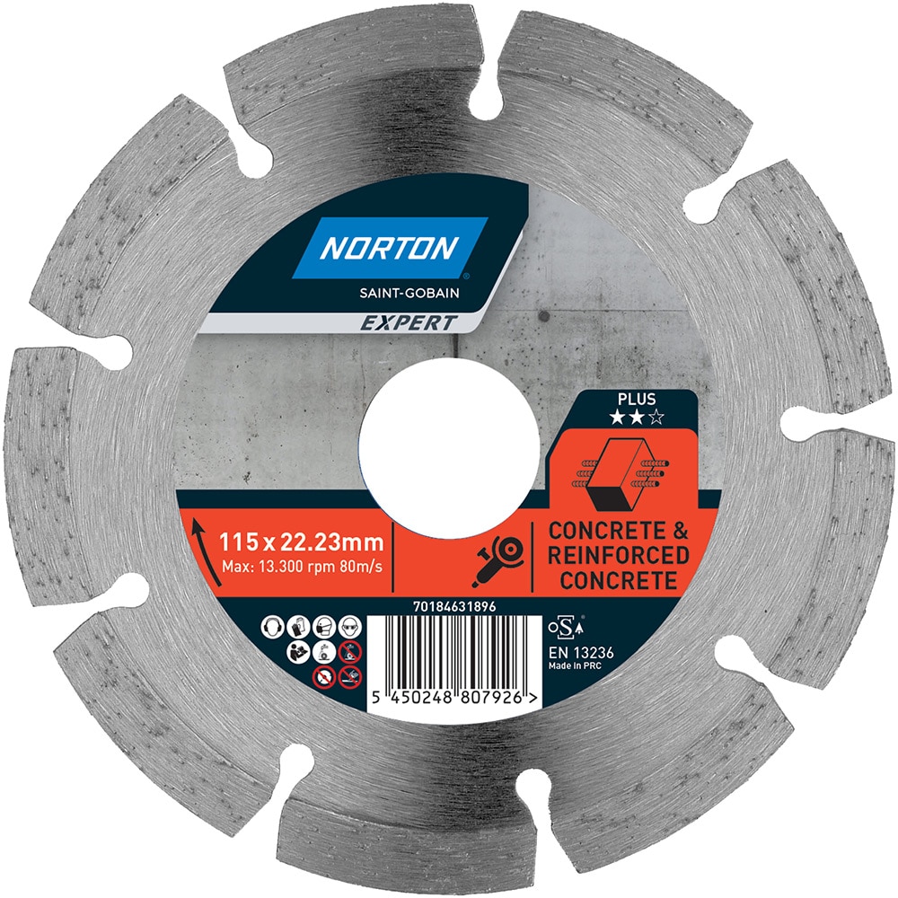 Disc diamantat pentru fierastrau NORTON, beton, 115 x 22 mm, metal, gri
