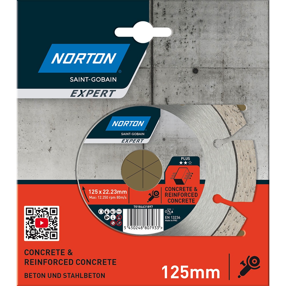 Disc diamantat pentru fierastrau NORTON, beton, 125 x 22 mm, metal, gri