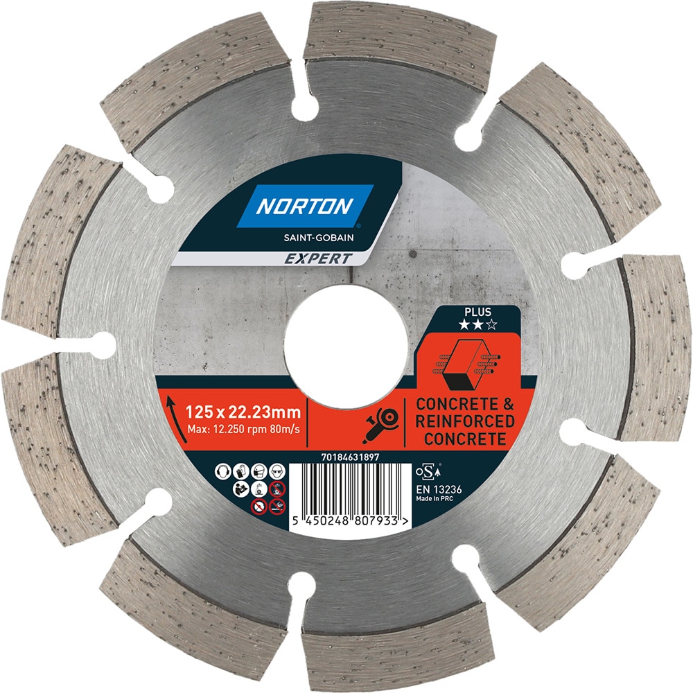 Disc diamantat pentru fierastrau NORTON, beton, 125 x 22 mm, metal, gri
