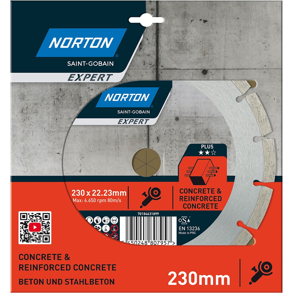 Disc diamantat pentru fierastrau NORTON, beton, 230 x 22 mm, metal, gri