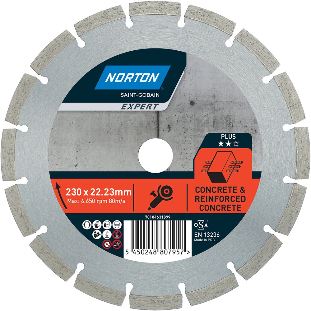 Disc diamantat pentru fierastrau NORTON, beton, 230 x 22 mm, metal, gri