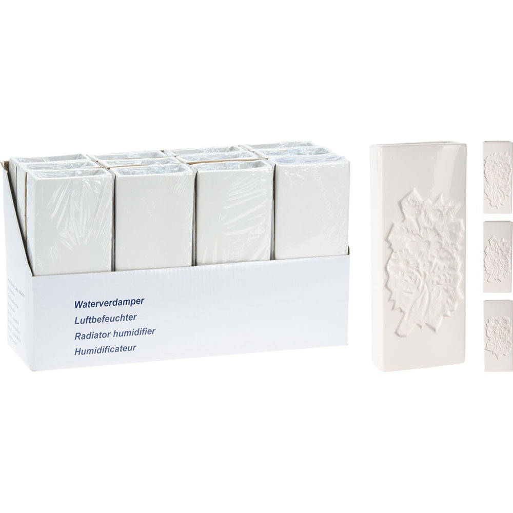 Umidificator pentru calorifer, 20.5 x 8 x 3.5 cm, ceramic, alb, diverse modele cu flori