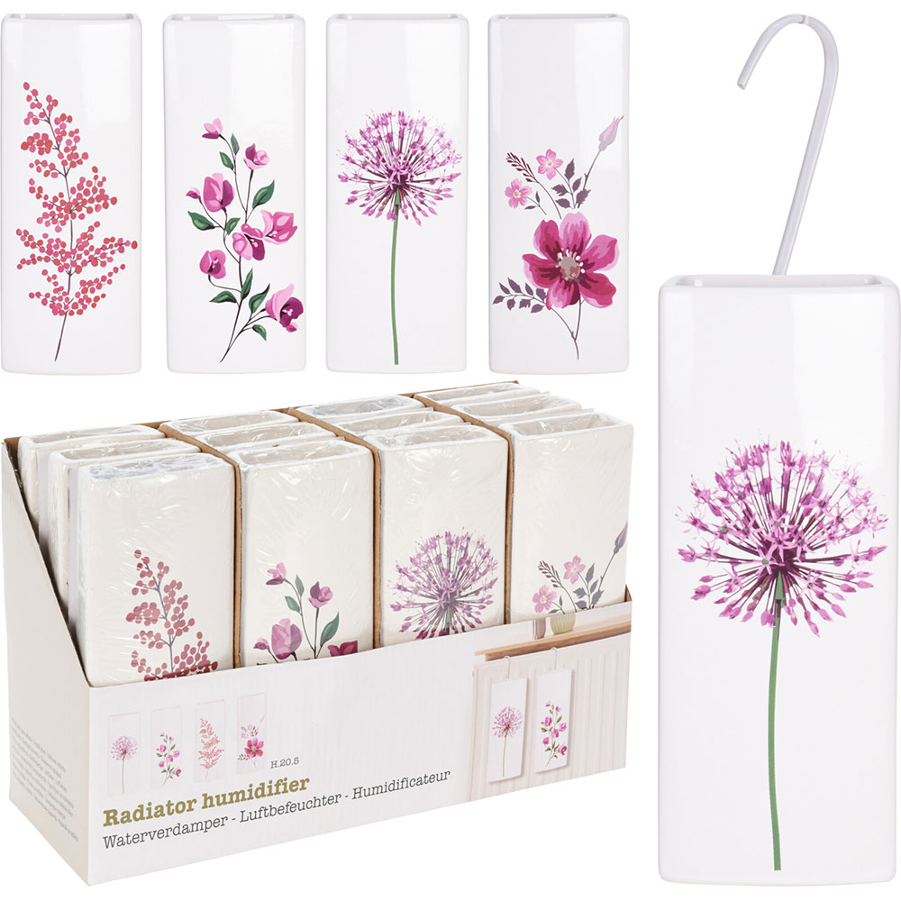 Umidificator pentru calorifer Spring, 20.5 x 8 x 3.5 cm, ceramic, multicolor, diverse modele cu flori